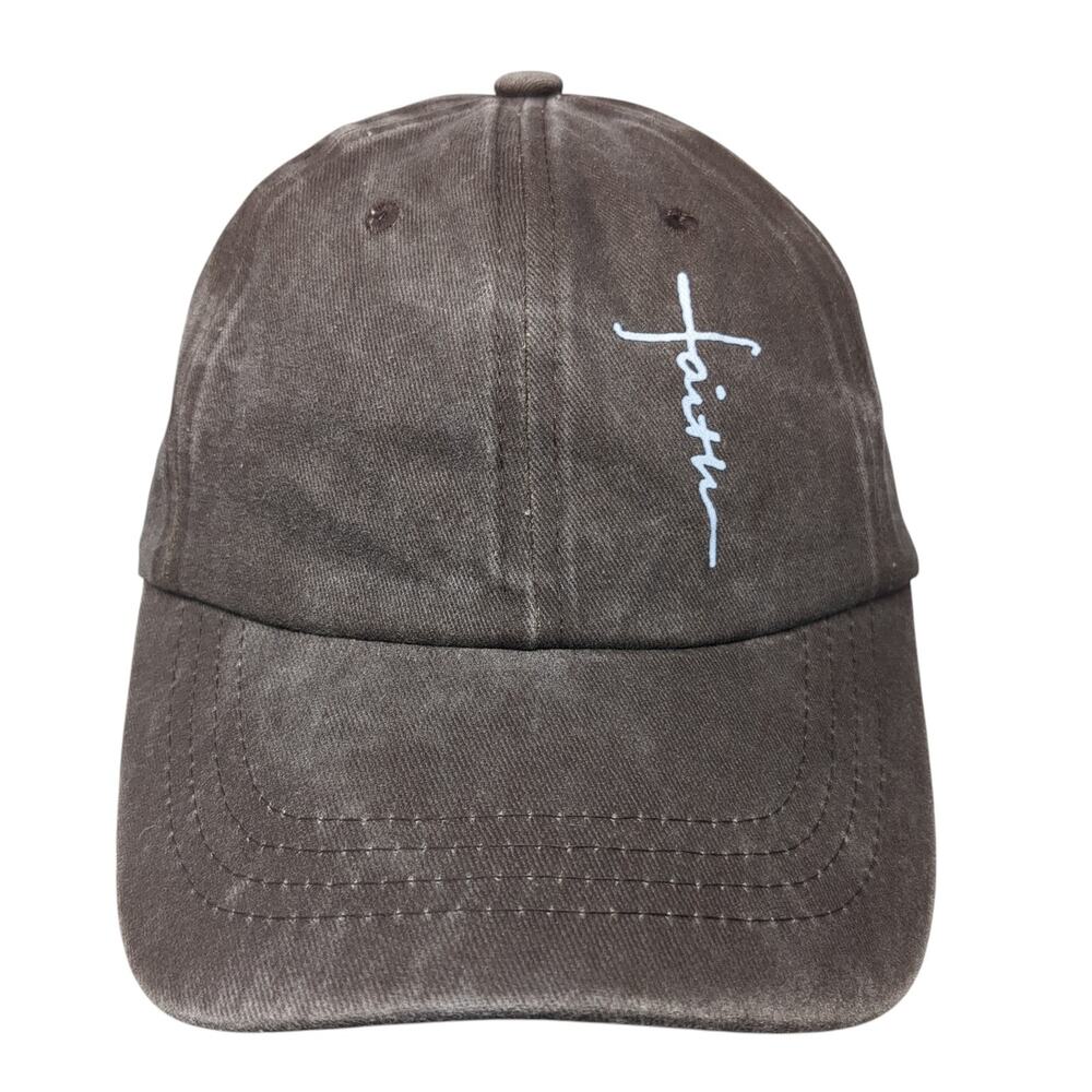 Faith Slideback Hat Brown One Size Adjustable Solid 6 Panel Vent Holes